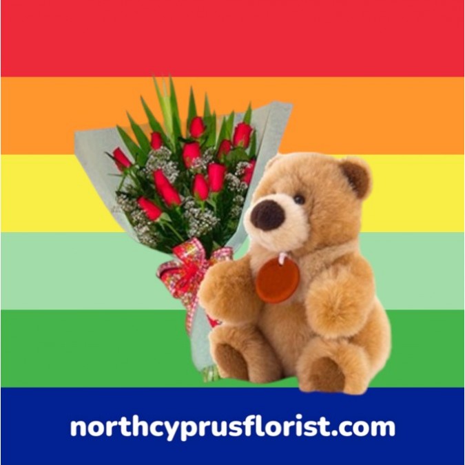 11 Red Rose Bouquet and Teddy Bear